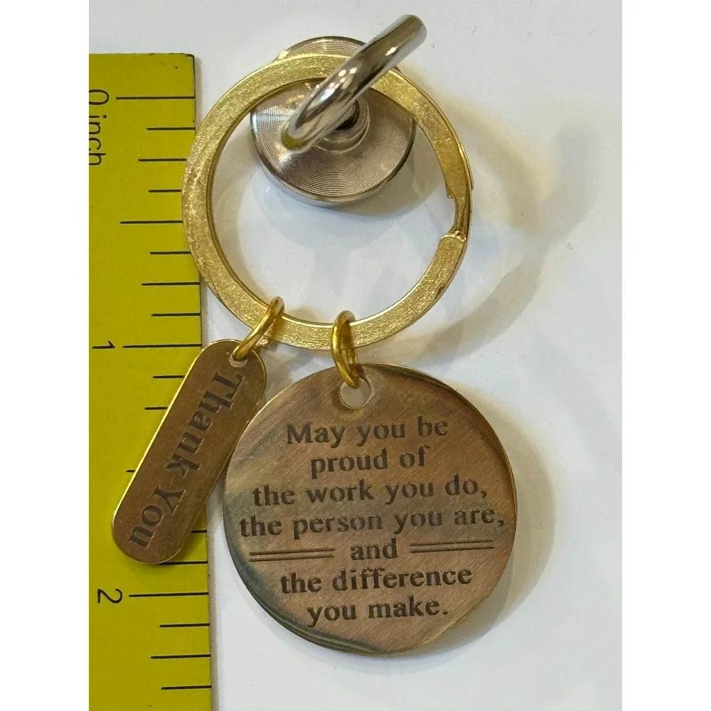 Inspirational Thank You Keychain Gold Tone Motivational Quote Medallion Charm